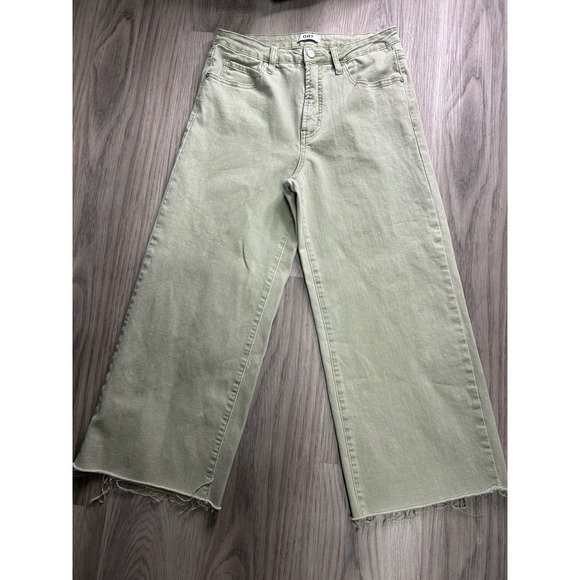 Oat New York Denim - OAT New York Women's Green Wide Leg Crop Jeans Size 8 29 Raw Hem